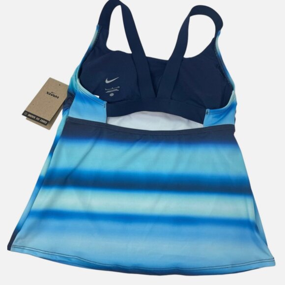 Brand New Women's Nike Blue Blur V-Back Move To Zero Tankini Swimsuit Top - Picture 3 of 9